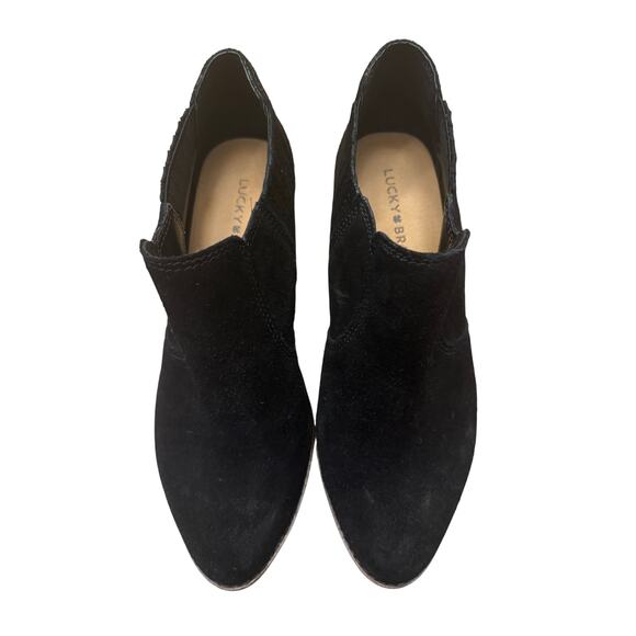 Lucky Brand Basel Folley Ankle Boot Women’s 7 Black Suede Leather Heeled Bootie - Picture 4 of 8